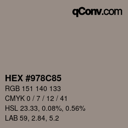 カラーコード: HEX #978C85 | qconv.com