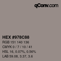 颜色代码: HEX #978C88 | qconv.com