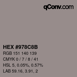 カラーコード: HEX #978C8B | qconv.com