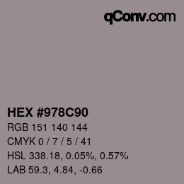 カラーコード: HEX #978C90 | qconv.com