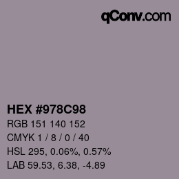 颜色代码: HEX #978C98 | qconv.com