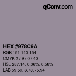 カラーコード: HEX #978C9A | qconv.com