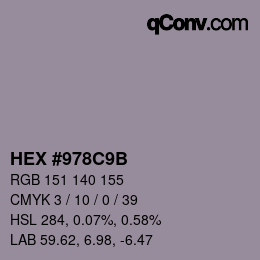 カラーコード: HEX #978C9B | qconv.com