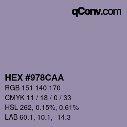 カラーコード: HEX #978CAA | qconv.com