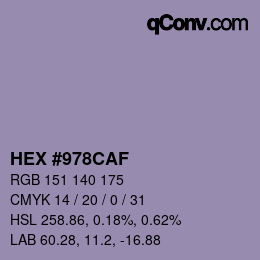 カラーコード: HEX #978CAF | qconv.com