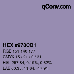 颜色代码: HEX #978CB1 | qconv.com