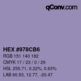 颜色代码: HEX #978CB6 | qconv.com