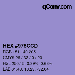 カラーコード: HEX #978CCD | qconv.com