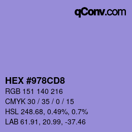 Farbcode: HEX #978CD8 | qconv.com