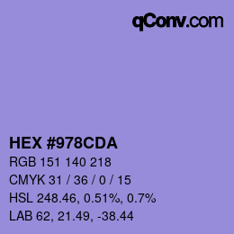 カラーコード: HEX #978CDA | qconv.com