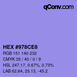 Color code: HEX #978CE8 | qconv.com