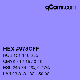 カラーコード: HEX #978CFF | qconv.com