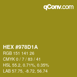 Farbcode: HEX #978D1A | qconv.com