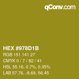 カラーコード: HEX #978D1B | qconv.com