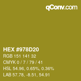 カラーコード: HEX #978D20 | qconv.com
