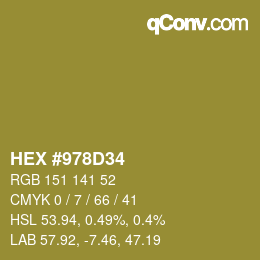 カラーコード: HEX #978D34 | qconv.com