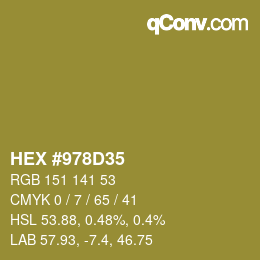 颜色代码: HEX #978D35 | qconv.com