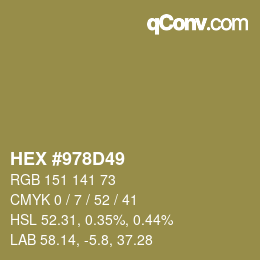 颜色代码: HEX #978D49 | qconv.com