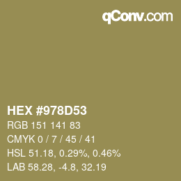 カラーコード: HEX #978D53 | qconv.com
