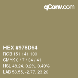 颜色代码: HEX #978D64 | qconv.com