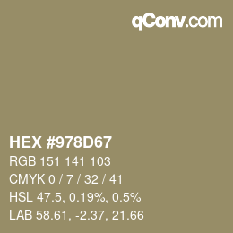 カラーコード: HEX #978D67 | qconv.com