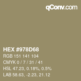 颜色代码: HEX #978D68 | qconv.com