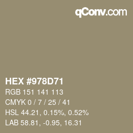 颜色代码: HEX #978D71 | qconv.com