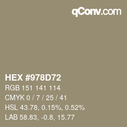 颜色代码: HEX #978D72 | qconv.com