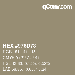 颜色代码: HEX #978D73 | qconv.com