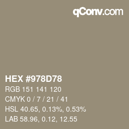 カラーコード: HEX #978D78 | qconv.com