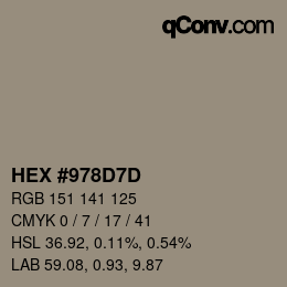 カラーコード: HEX #978D7D | qconv.com