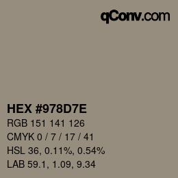 Color code: HEX #978D7E | qconv.com