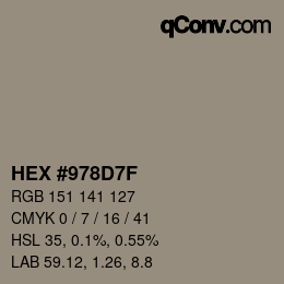 カラーコード: HEX #978D7F | qconv.com