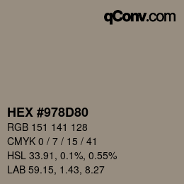 颜色代码: HEX #978D80 | qconv.com