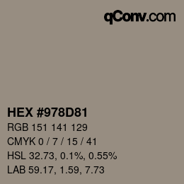 Farbcode: HEX #978D81 | qconv.com