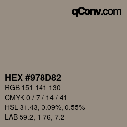 颜色代码: HEX #978D82 | qconv.com