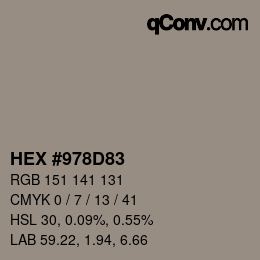 颜色代码: HEX #978D83 | qconv.com
