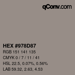 カラーコード: HEX #978D87 | qconv.com