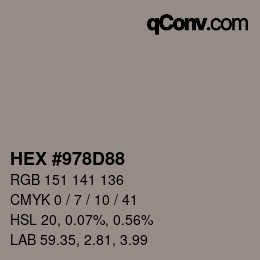 颜色代码: HEX #978D88 | qconv.com