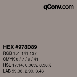 カラーコード: HEX #978D89 | qconv.com