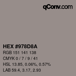 カラーコード: HEX #978D8A | qconv.com