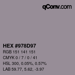 颜色代码: HEX #978D97 | qconv.com
