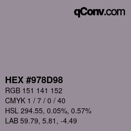 カラーコード: HEX #978D98 | qconv.com
