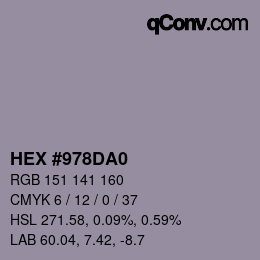 颜色代码: HEX #978DA0 | qconv.com