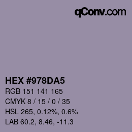 颜色代码: HEX #978DA5 | qconv.com