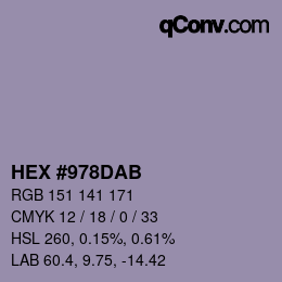 カラーコード: HEX #978DAB | qconv.com
