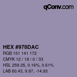 カラーコード: HEX #978DAC | qconv.com