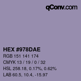 Color code: HEX #978DAE | qconv.com