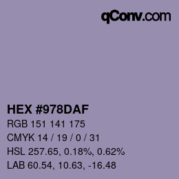 Color code: HEX #978DAF | qconv.com