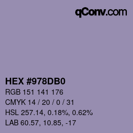 颜色代码: HEX #978DB0 | qconv.com